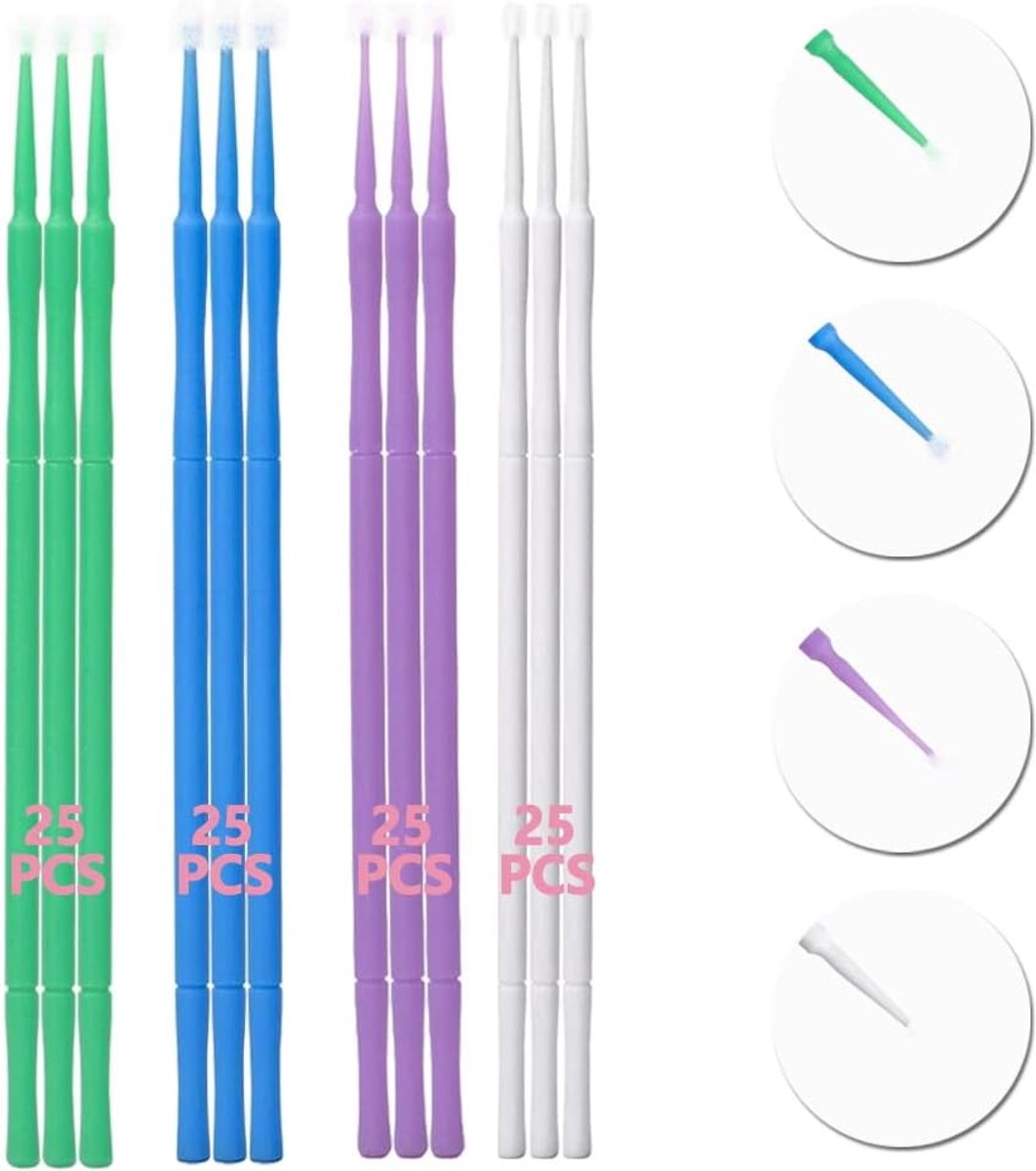 Set van 100 multifunctionele micro applicatorkwasten met 4 maten wit