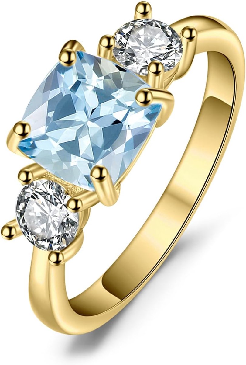 Kussen Geslepen 2ct Echte Natuurlijke Blauwe Topaas Zirkonia Ring