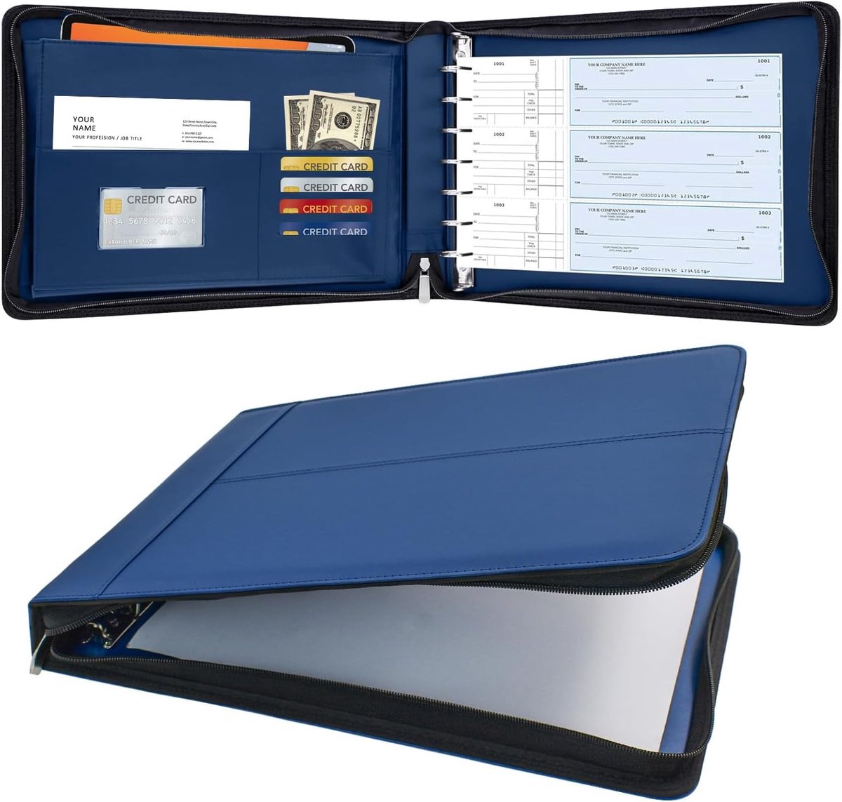 7 ringen, business-checkbookbinder, met ritssluiting, PU-lederen