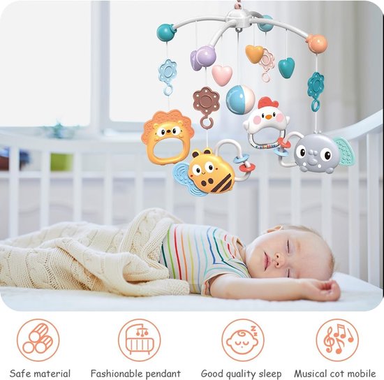 Babybedje, babybedje mobiel, babyslaaphulp muziekspeeltje met — afbeelding 4