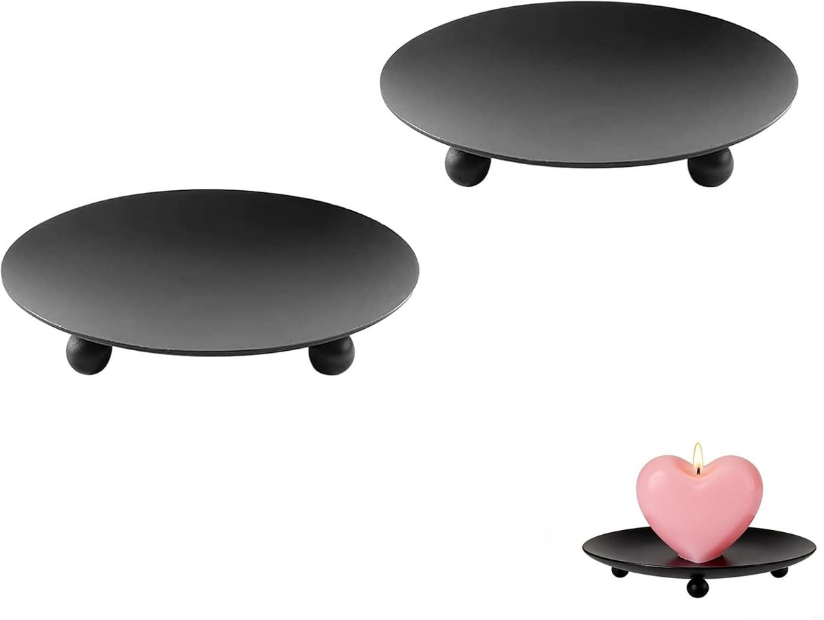 SnelShoppen - Pack van 2 Kandelaar, Pillar Kaarsen, 10 cm, Plate Kandelaar, Metalen Decoratie voor Thuis, Bruiloft, Spa, Kersttafel