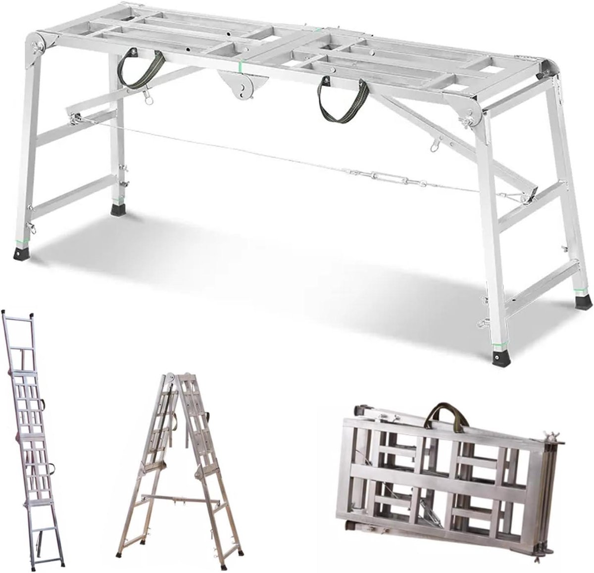 Klussteiger - Werkplatform - Bouwen en klussen - 3-in-1 ontwerp - 80-120 cm - Zilver