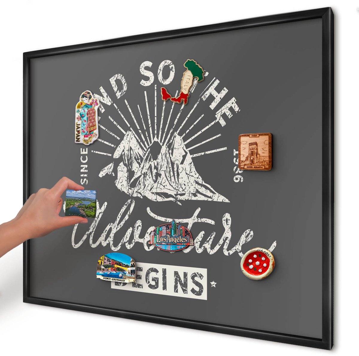 Artprintcave Grijs Magneetbord mit Zwart Frame - 80x60 cm - Berginscriptie Bord Voor Magneten - Vintage Magneet Bord mit Frame - Teksten