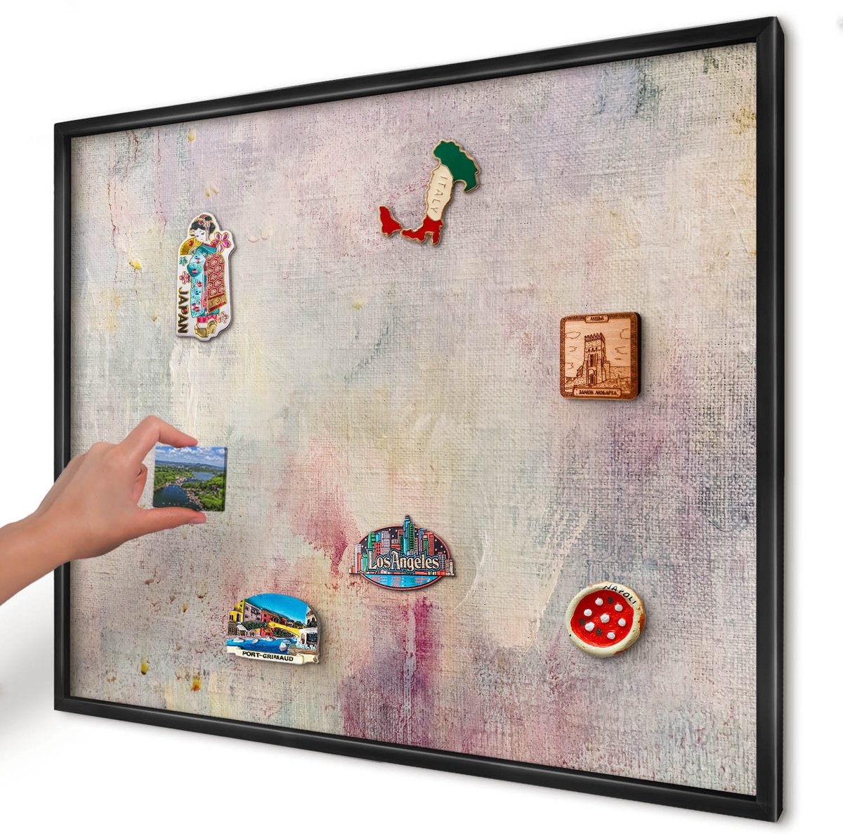 Artprintcave Romig Magneetbord mit Zwart Frame - 80x60 cm - Pastel Abstractie Notitiebord - Abstract Magneetbord Voor Foto's - Abstractie