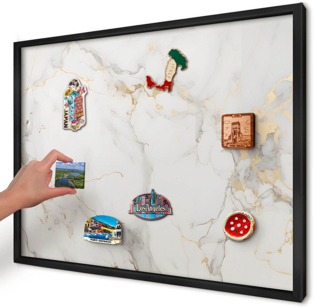 Artprintcave Wit Magneetbord mit Zwart Frame - 70x50 cm - Verfijnde Elegantie Magnetisch Bord Voor Magneten - Modern Magneetbord Voor Keuken - Texturen