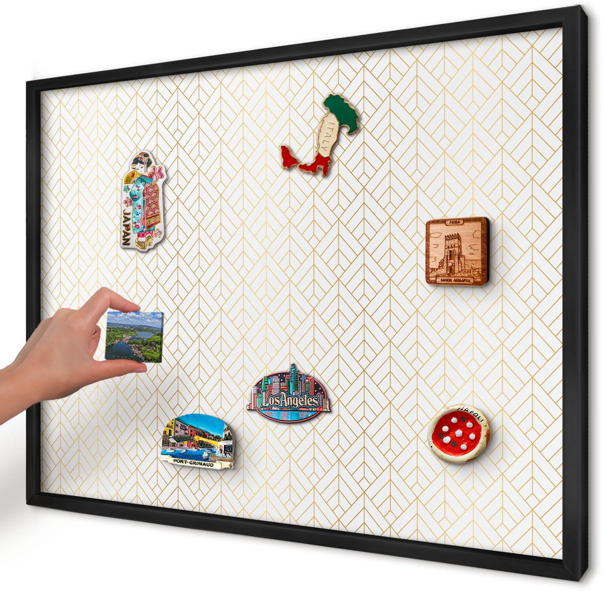 Artprintcave Wit Magneetbord mit Zwart Frame - 70x50 cm - Bladgeometrie Memobord Keuken - Geometrische Wandbord Magnetisch - Achtergronden En Patronen