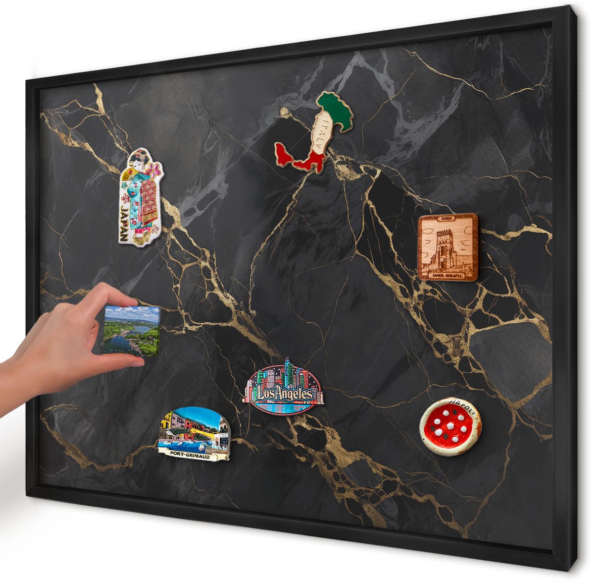 Artprintcave Zwart Magneetbord mit Zwart Frame - 70x50 cm - Zwart Marmer Notitiebord - Modern Magneetbord Voor Keuken - Texturen