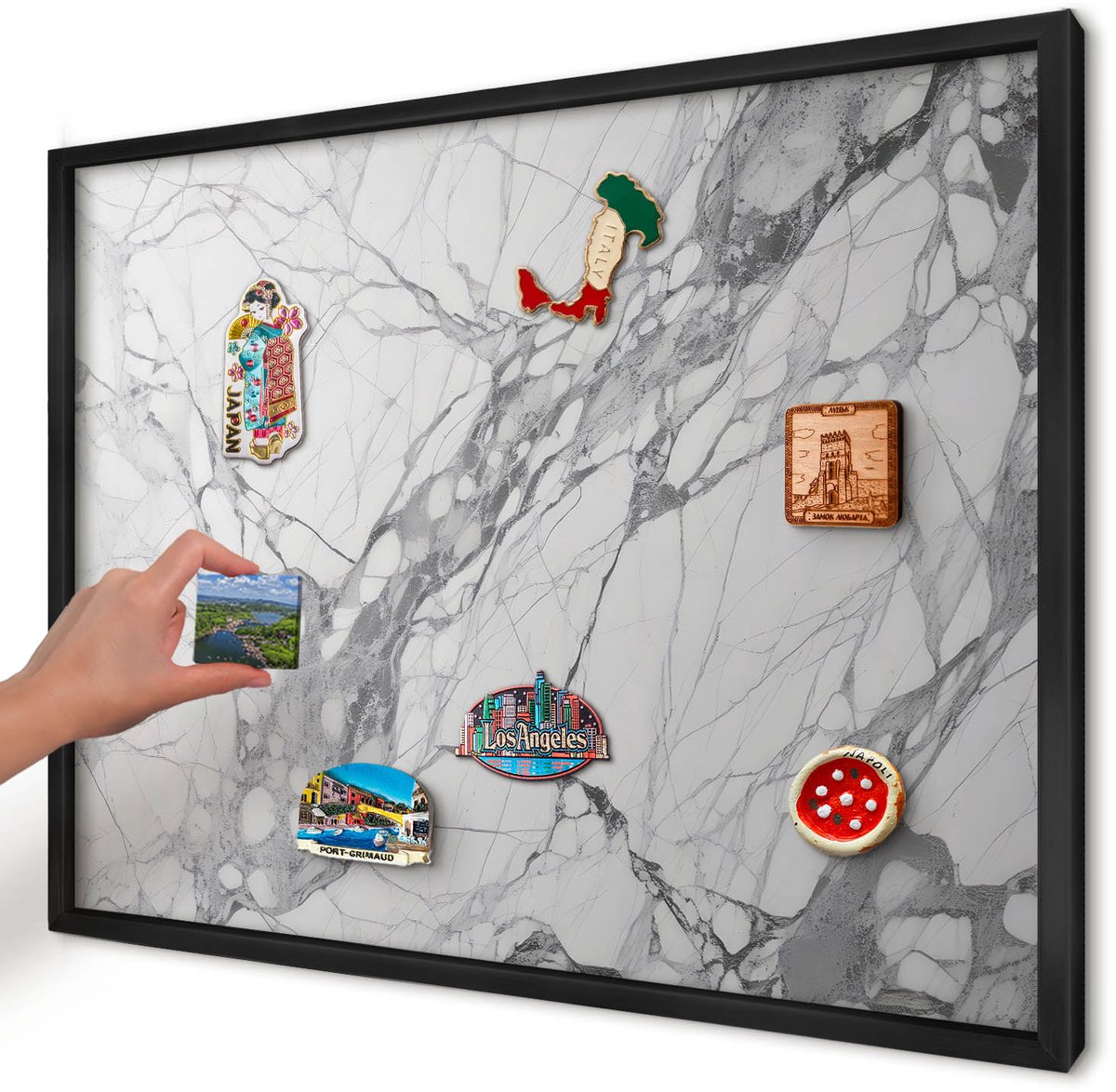 Artprintcave Wit Magneetbord mit Zwart Frame - 70x50 cm - Marmeren Elegantie Bord Voor Magneten - Minimalist Magnetisch Bord Voor Magneten - Texturen
