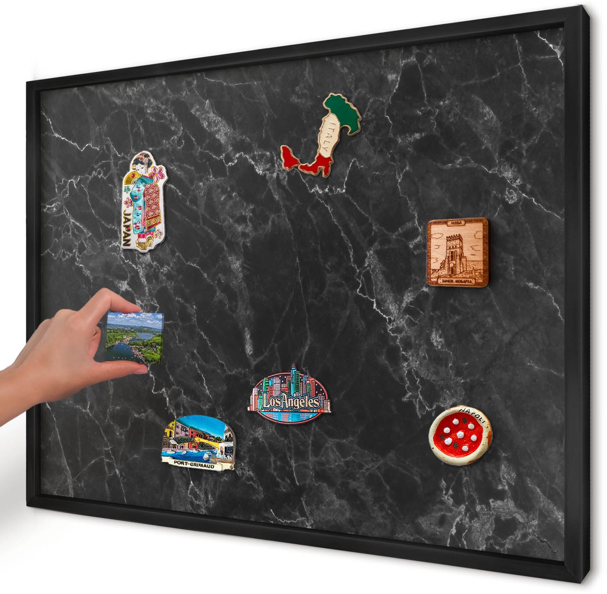 Artprintcave Zwart Magneetbord mit Zwart Frame - 70x50 cm - Marmeren Elegantie Memobord Keuken - Modern Magnetisch Bord - Texturen