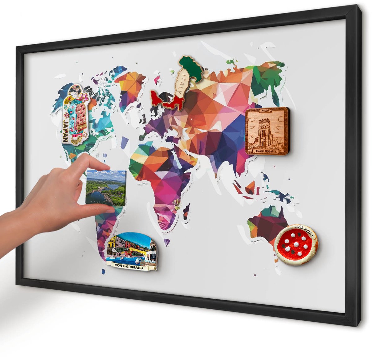 Artprintcave Grijs Magneetbord mit Zwart Frame - 60x40 cm - Wereldkaart Bord Voor Magneten - Geometrische Magnetisch Bord - Kaarten