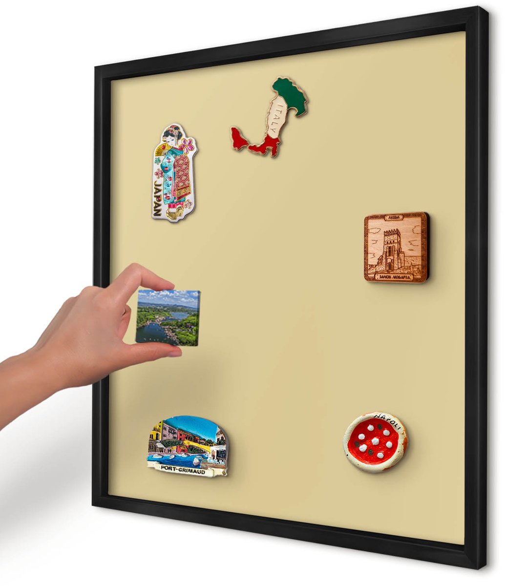 Artprintcave Beige Magneetbord mit Zwart Frame - 50x50 cm - Beige-Geel Notitiebord - Minimalist Wandbord Magnetisch - Achtergronden En Patronen