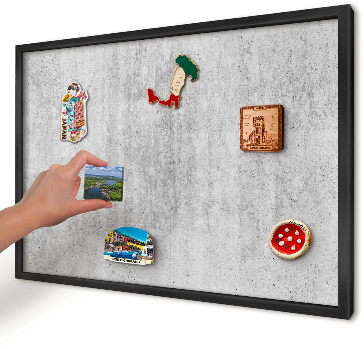 Artprintcave Grijs Magneetbord mit Zwart Frame - 60x40 cm - Grijze Textuur Memobord Keuken - Industrieel/Loft Notitiebord - Texturen