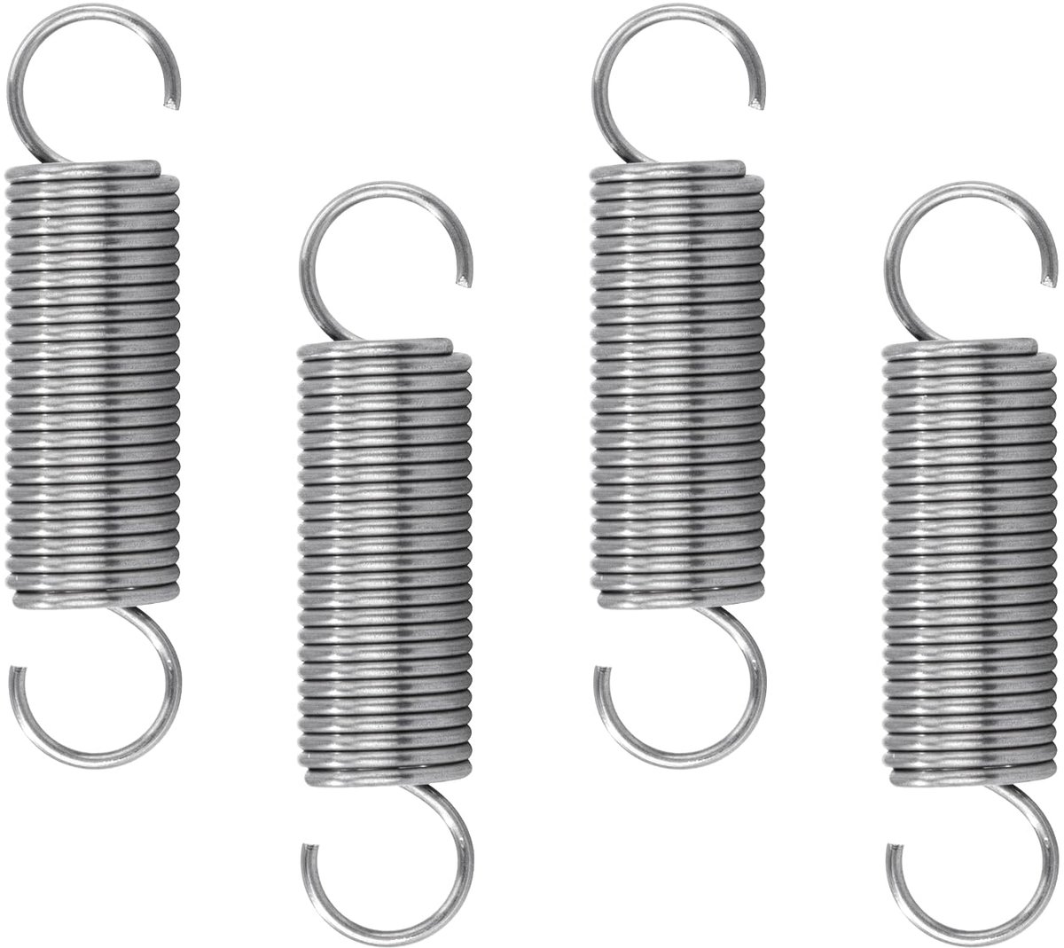 Trekveren met haak, roestvrij staal, trekveer, spanveer, 50 mm, buitendiameter 12 mm, draaddiameter 1,2 mm, maximale trekkracht 3,2 kg, 1,2 x 12 x 50 mm, 4 stuks
