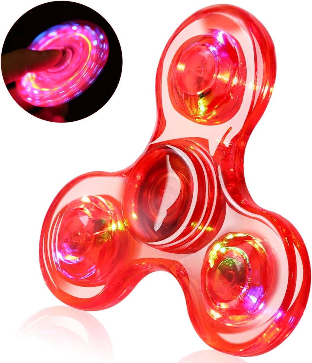 Fidget spinner, lichtgevend fidget-speelgoed voor kinderen, led, kristal, fidget-vingerspeelgoed, hand, fidget spinner, speelgoed (rood)