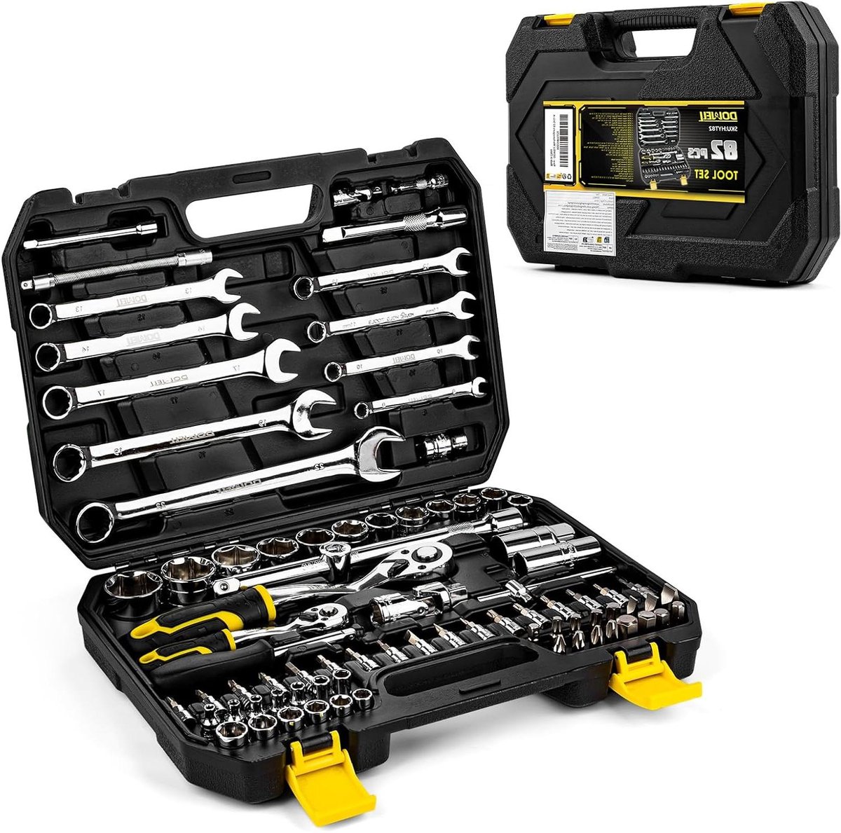 Gereedschapskist Set - Steek en Bitset - Auto Onderhoud - 72-Tand Ratel - 82 Delig - Zilver