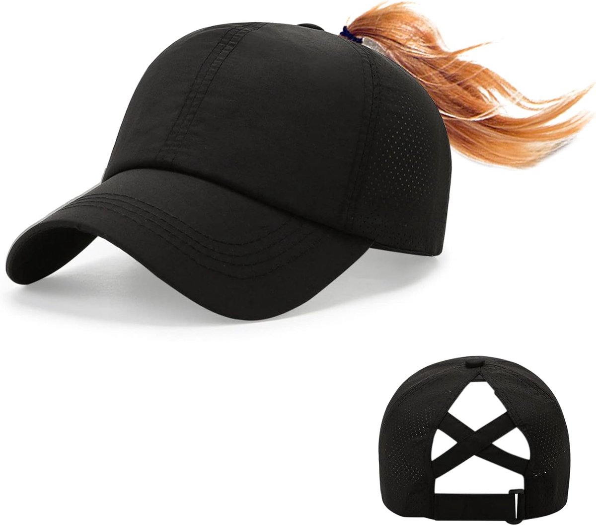 Paardenstaart-baseballpet voor dames, zomer, mesh baseballpet met paardenstaart, gat instelbaar, ademend, sportpet, hoed voor outdoor, sport, reizen