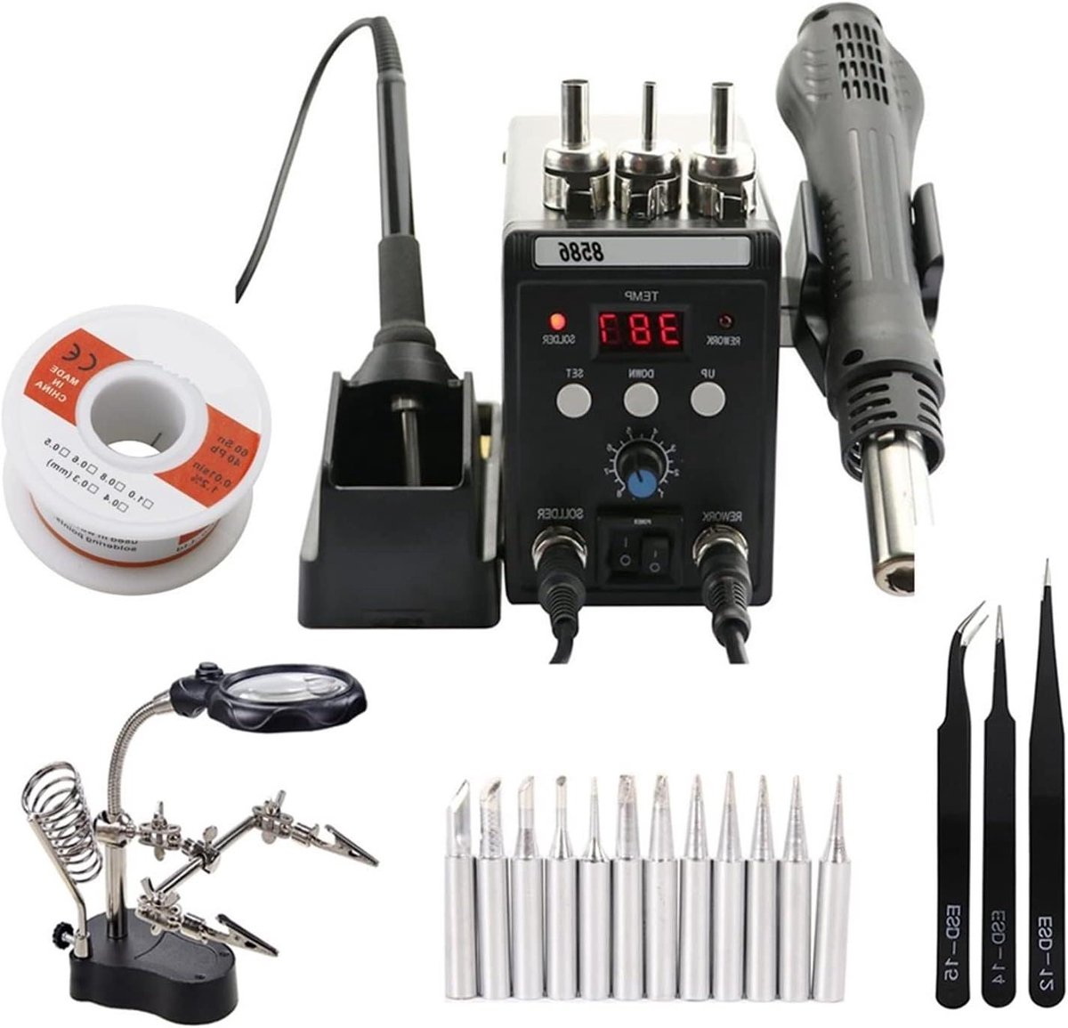Soldeerstation - Soldeerbout set - Elektronica Reparatie - 2-in-1 Functie - 10 x 13.2 x 15 cm - Zwart