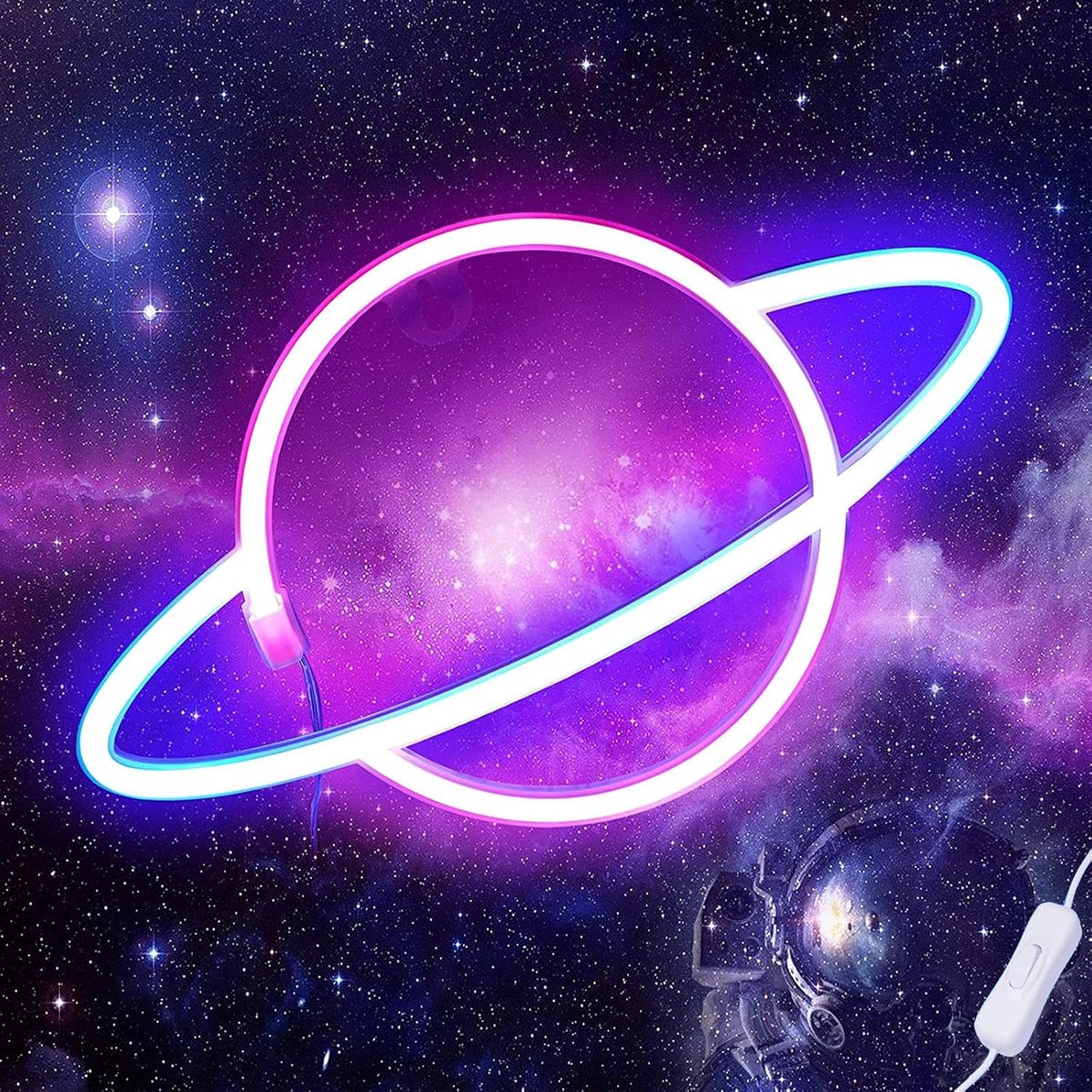 Neon licht 3D wanddecoratie lamp - Planet roze - LED verlichting - sfeervolle kinderkamer - ShopVlot