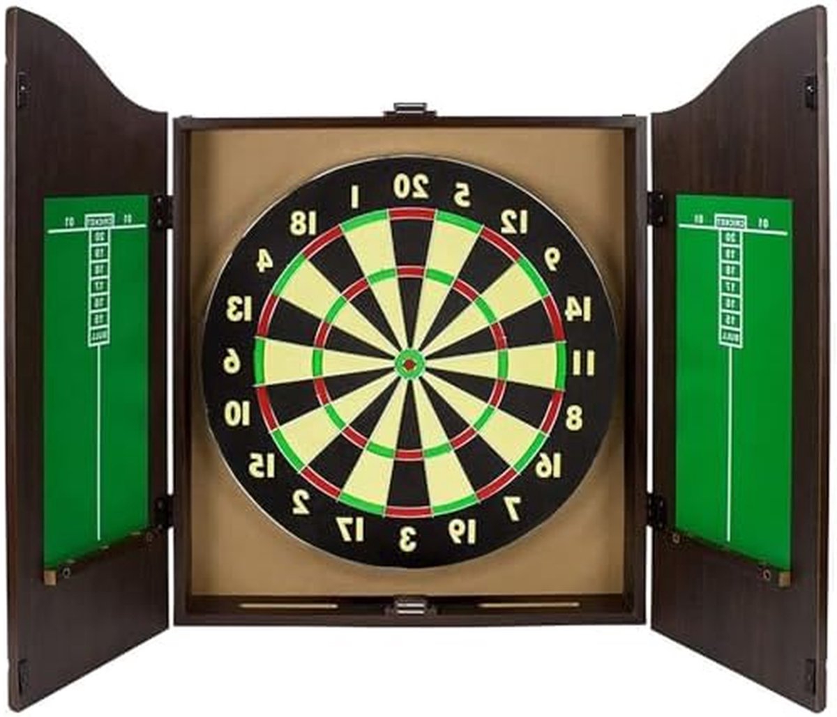 Dartbord Kast Set - Varkenshaar Dartbord - Spel en Decoratie - Zelfherstellend Sisal - 45 cm - Walnoot Finish