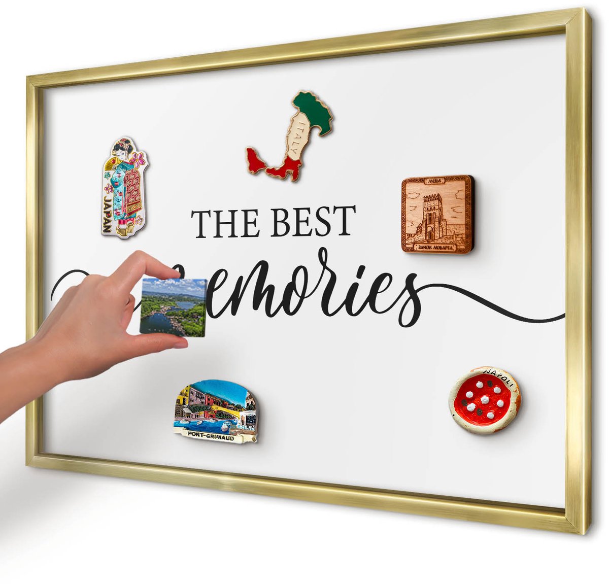 Artprintcave Wit Magneetbord mit Gouden Frame - 60x40 cm - Inspirerende Herinneringen Magnetische Organizer - Typografisch Wandbord Magnetisch - Teksten