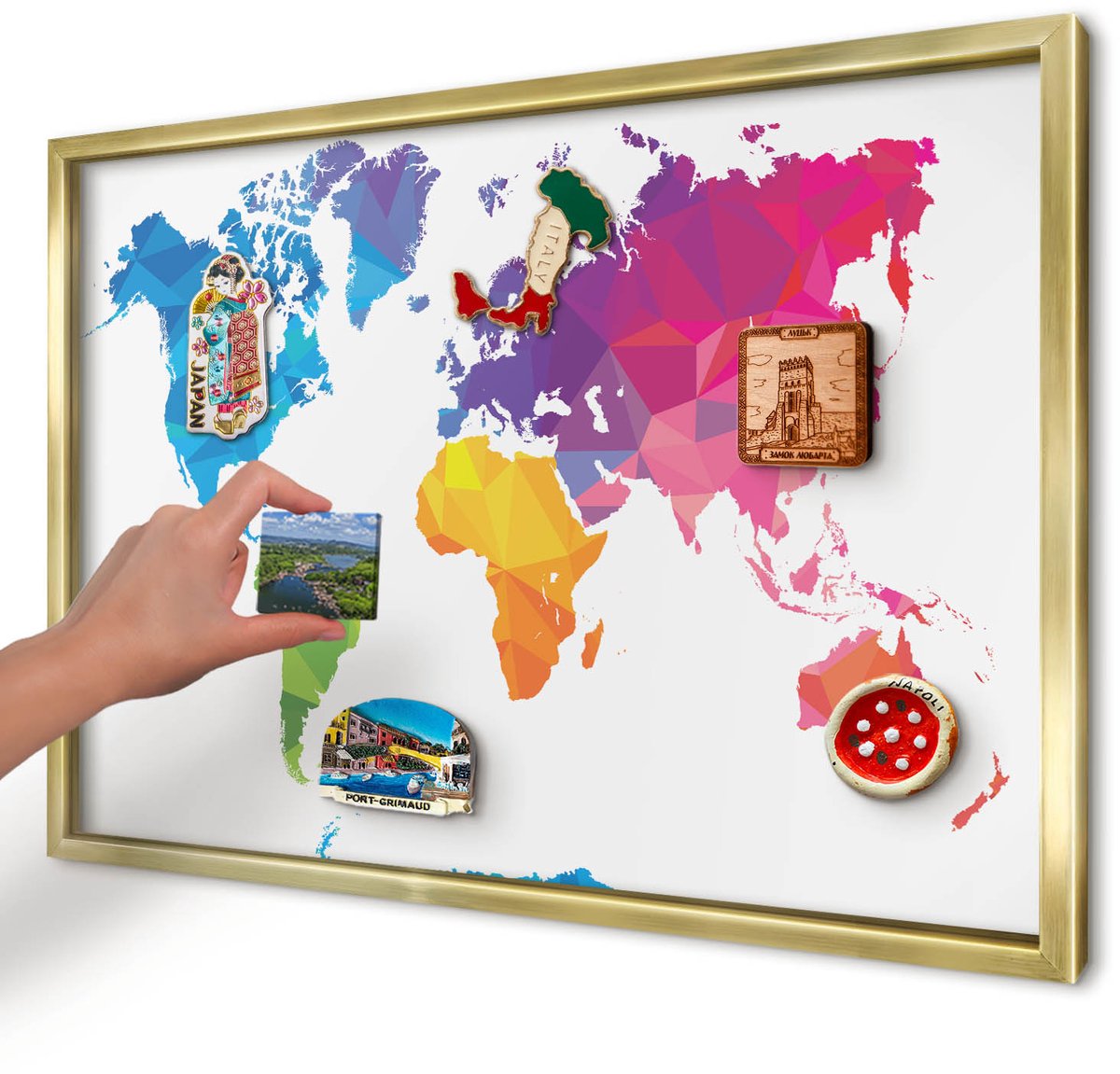 Artprintcave Blauw Magneetbord mit Gouden Frame - 60x40 cm - Kleurenkaart Magnetische Organizer - Geometrische Magneetbord Voor Keuken - Kaarten