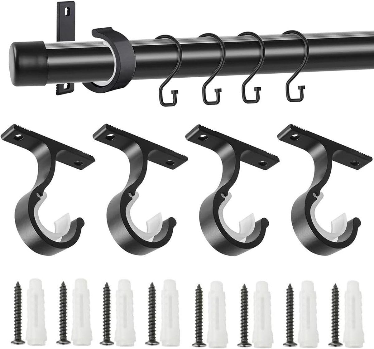 Gordijnroede houder set van 4 - Diameter 25-28 mm - Robuust aluminiumlegering - Voor een stevige bevestiging - ShopVlot