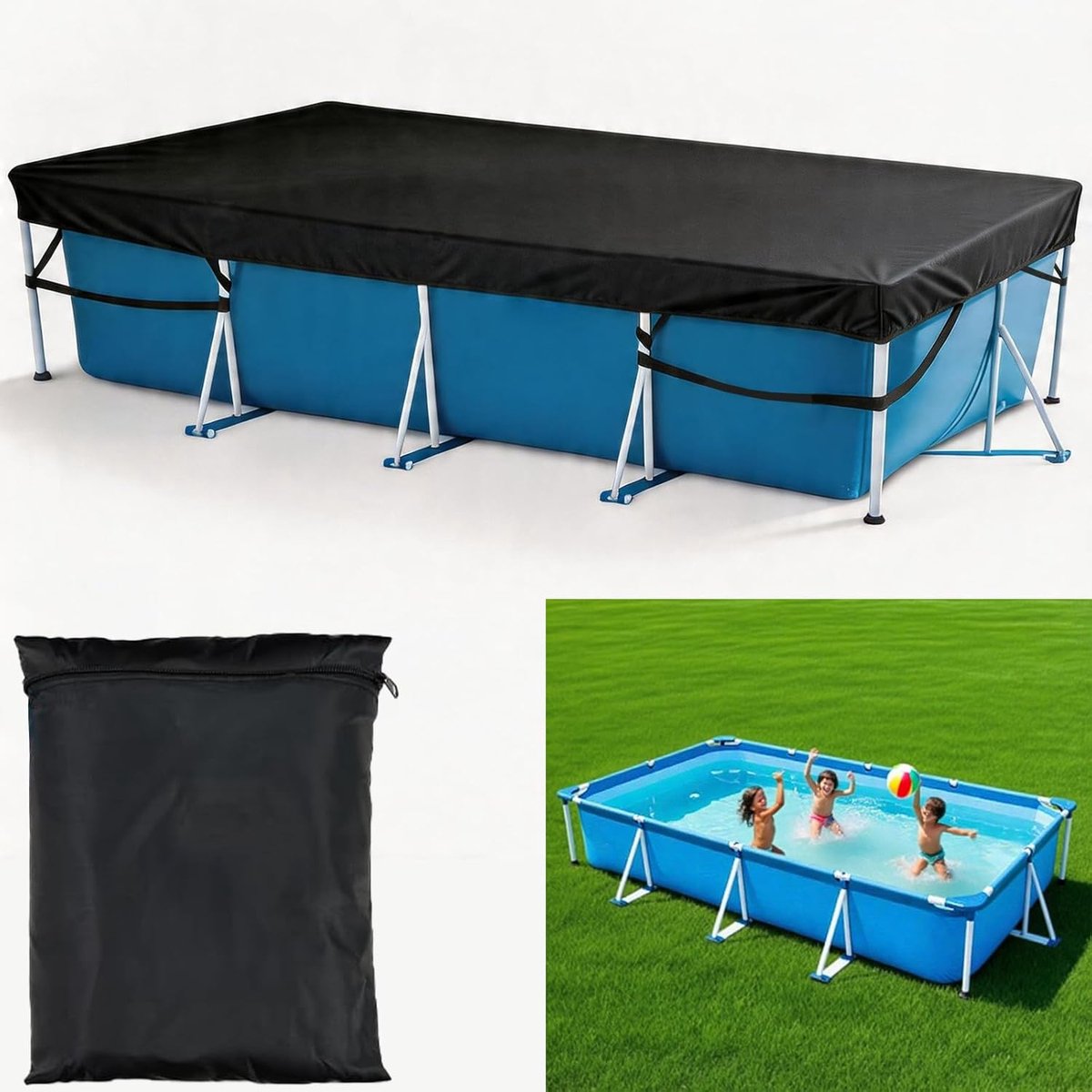 Zwembadafdekking 220 x 150 cm - Zonwering met geïntegreerde elastische trekband - ShopVlot