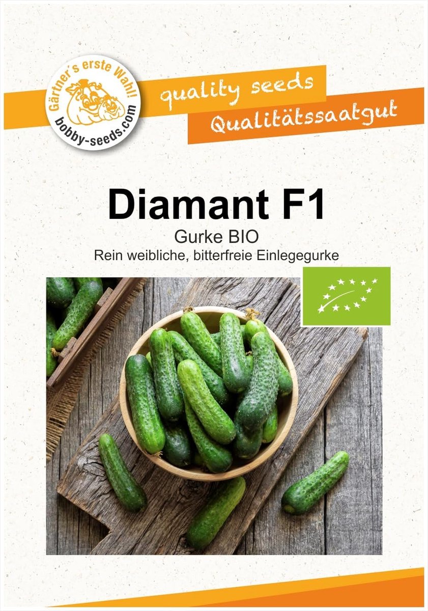 SnelShoppen - Biologische Komkommers Zaden Diamond F1 - 15 Planten - Bittervrije Groene Komkommers - Hoge Opbrengst - Tuin zaden voor Groenten