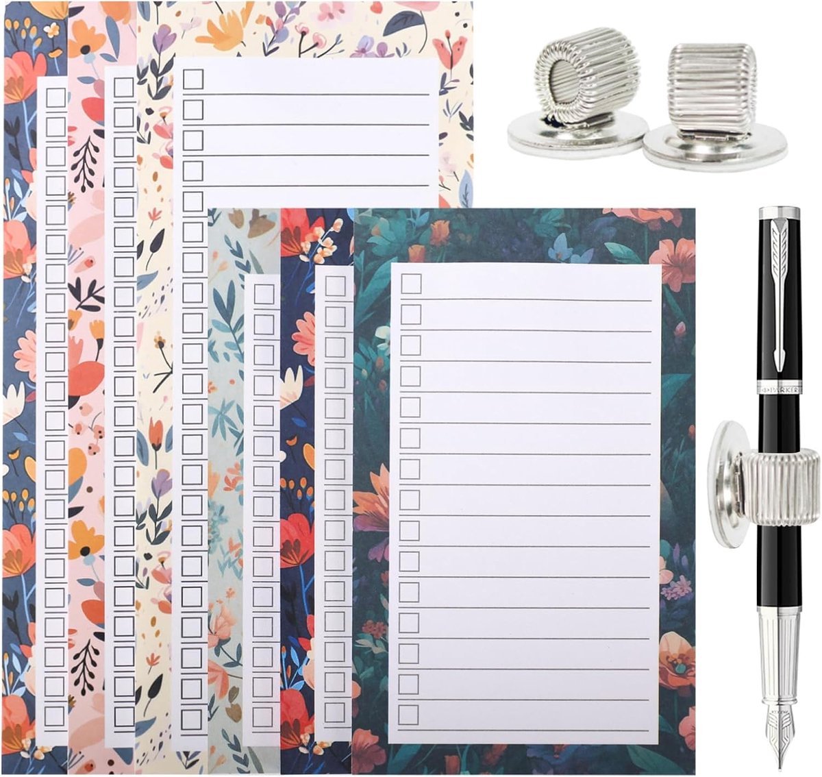 Magnetische notepads 6 stuks - met penhouders - 50 vellen - ideaal voor boodschappenlijstjes - ShopVlot