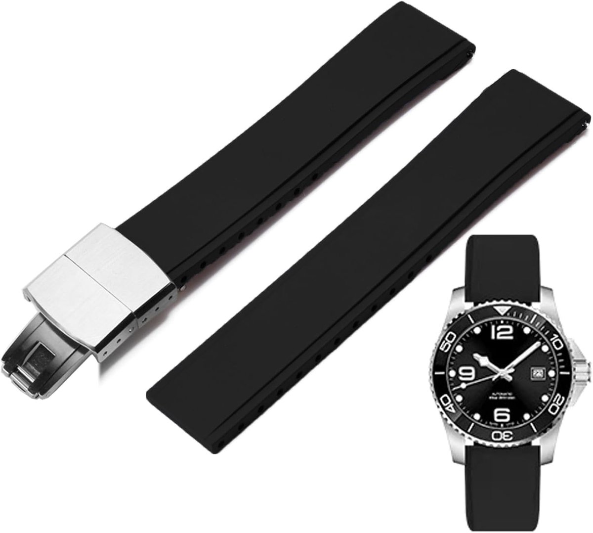 Horlogebanden FKM Rubberen Quick Release Deployment Sluiting Instelbaar Fluorubber Band 19mm 20mm 21mm 22mm Universele Zachte Duurzame FKM Rubber Horlogeband Vervanging Band Heren Dames
