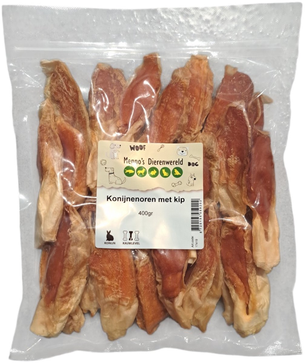 Zoolekker Konijnenoren met kip - gezonde hondensnack in 100 g en 400 g verpakkingen 400 Gram