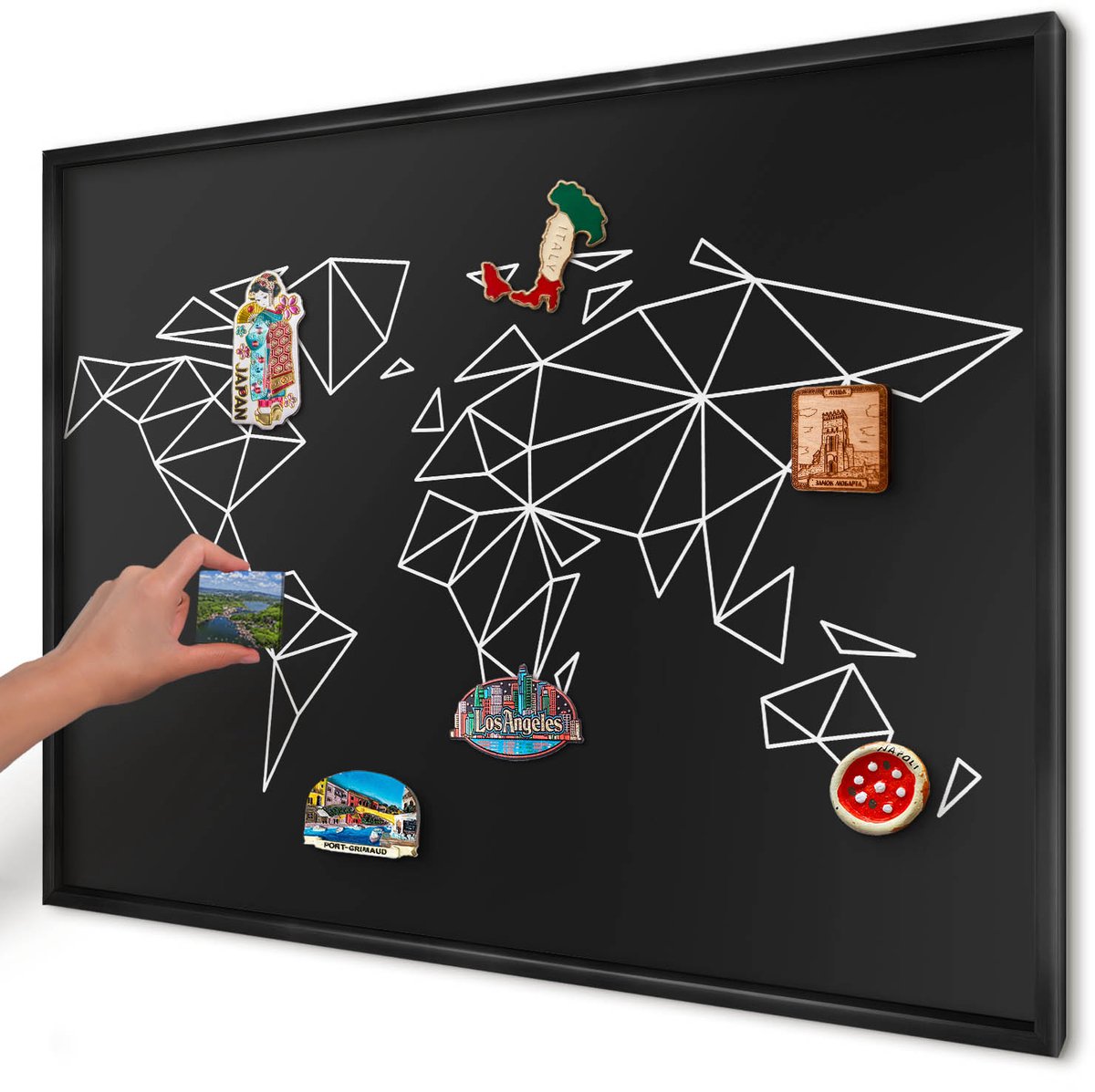 Artprintcave Zwart Magneetbord mit Zwart Frame - 100x70 cm - Wereldkaart Notitiebord - Geometrische Magnetisch Bord Voor Magneten - Geometrie