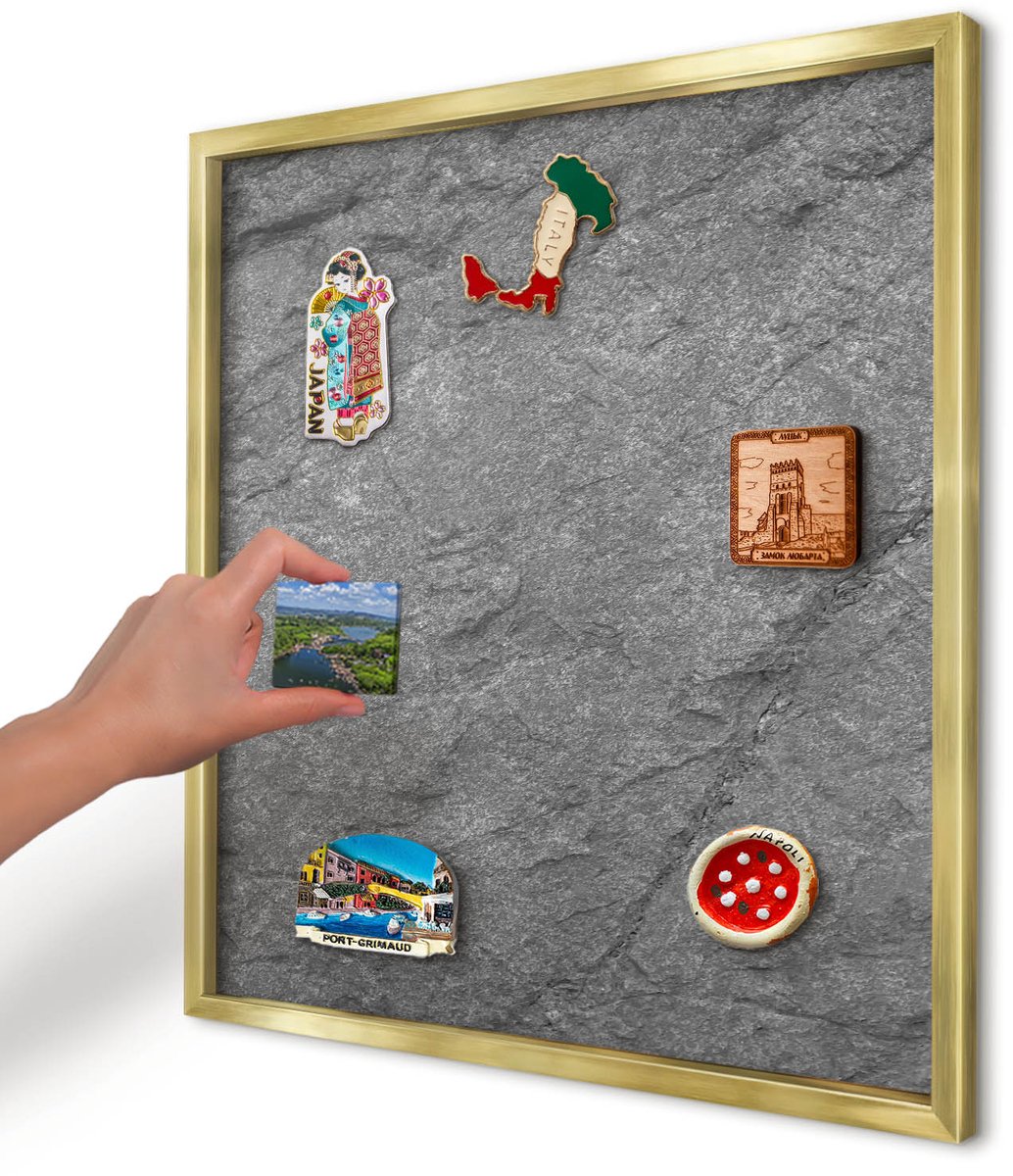 Artprintcave Grijs Magneetbord mit Gouden Frame - 50x50 cm - Grijze Steen Memobord Keuken - Minimalist Magneetbord Voor Foto's - Texturen
