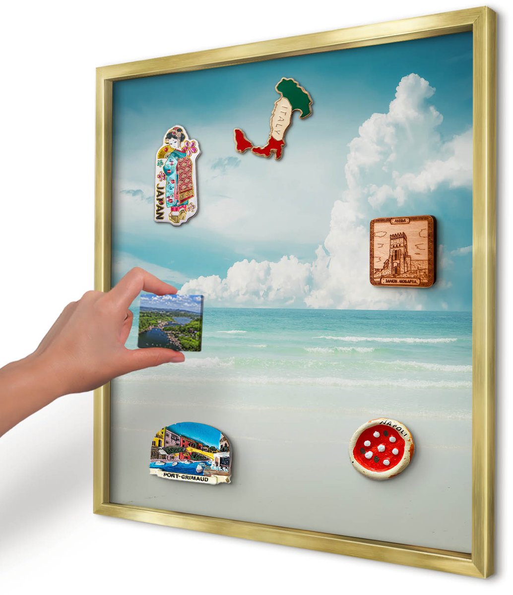 Artprintcave Blauw Magneetbord mit Gouden Frame - 50x50 cm - Maritieme Harmonie Notitiebord - Fotografisch Magneetbord Voor Keuken - Landschappen