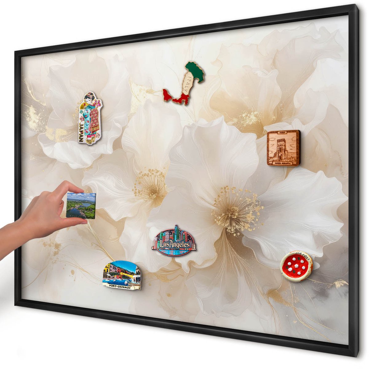 Artprintcave Romig Magneetbord mit Zwart Frame - 100x70 cm - Pastelkleurige Bloemen Magnetische Organizer - Minimalist Magneetbord Voor Keuken - Bloemen En Planten