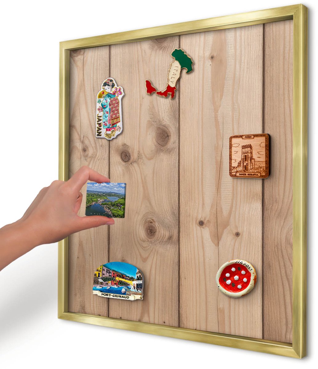 Artprintcave Beige Magneetbord mit Gouden Frame - 50x50 cm - Houtstructuur Magnetisch Bord Voor Magneten - Rustiek Magnetische Organizer - Texturen