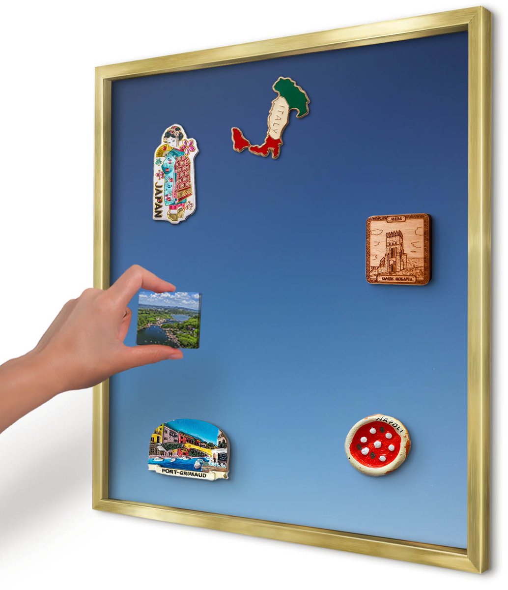 Artprintcave Blauw Magneetbord mit Gouden Frame - 50x50 cm - Blauwe Kleurovergangen Magnetische Organizer - Minimalist Magneetbord Voor Foto's - Achtergronden En Patronen
