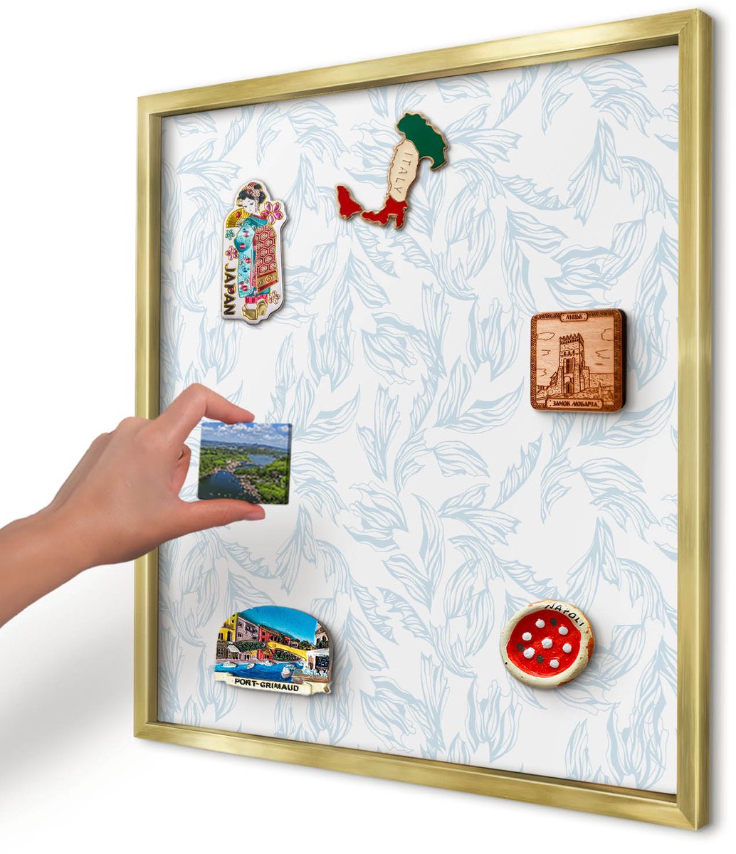 Artprintcave Wit Magneetbord mit Gouden Frame - 50x50 cm - Licht Thema Bord Voor Magneten - Minimalist Magneetbord Voor Foto's - Bloemen En Planten