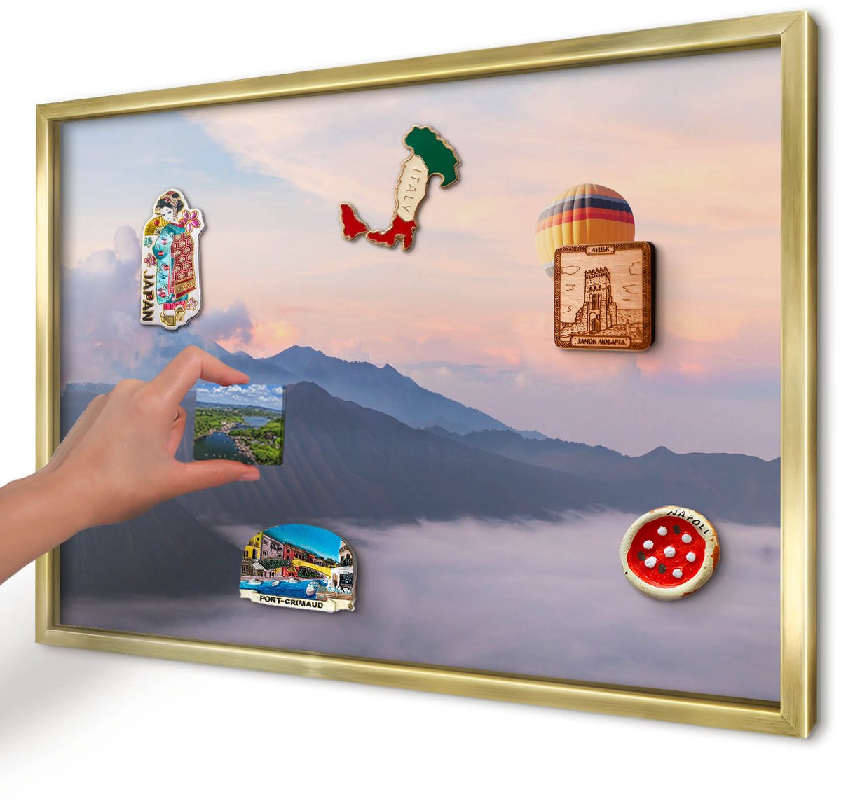 Artprintcave Blauw Magneetbord mit Gouden Frame - 60x40 cm - Hemelreis Magneet Bord mit Frame - Fotografisch Wandbord Magnetisch - Landschappen
