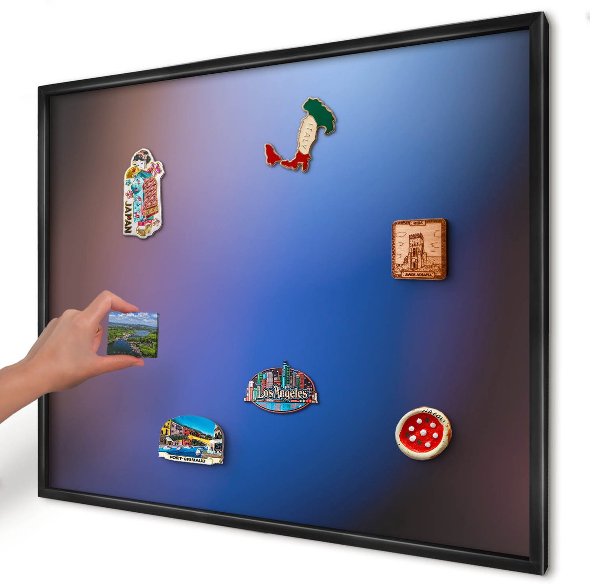 Artprintcave Blauw Magneetbord mit Zwart Frame - 80x60 cm - Kleuren Van Balans Magneet Bord mit Frame - Abstract Magneetbord Voor Keuken - Abstractie
