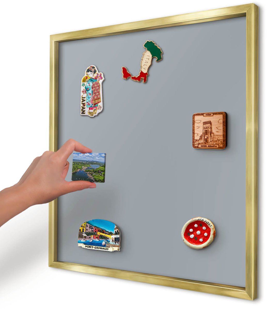 Artprintcave Grijs Magneetbord mit Gouden Frame - 50x50 cm - Delicaat Grijs Magneetbord Voor Foto's - Minimalist Magnetisch Bord - Achtergronden En Patronen