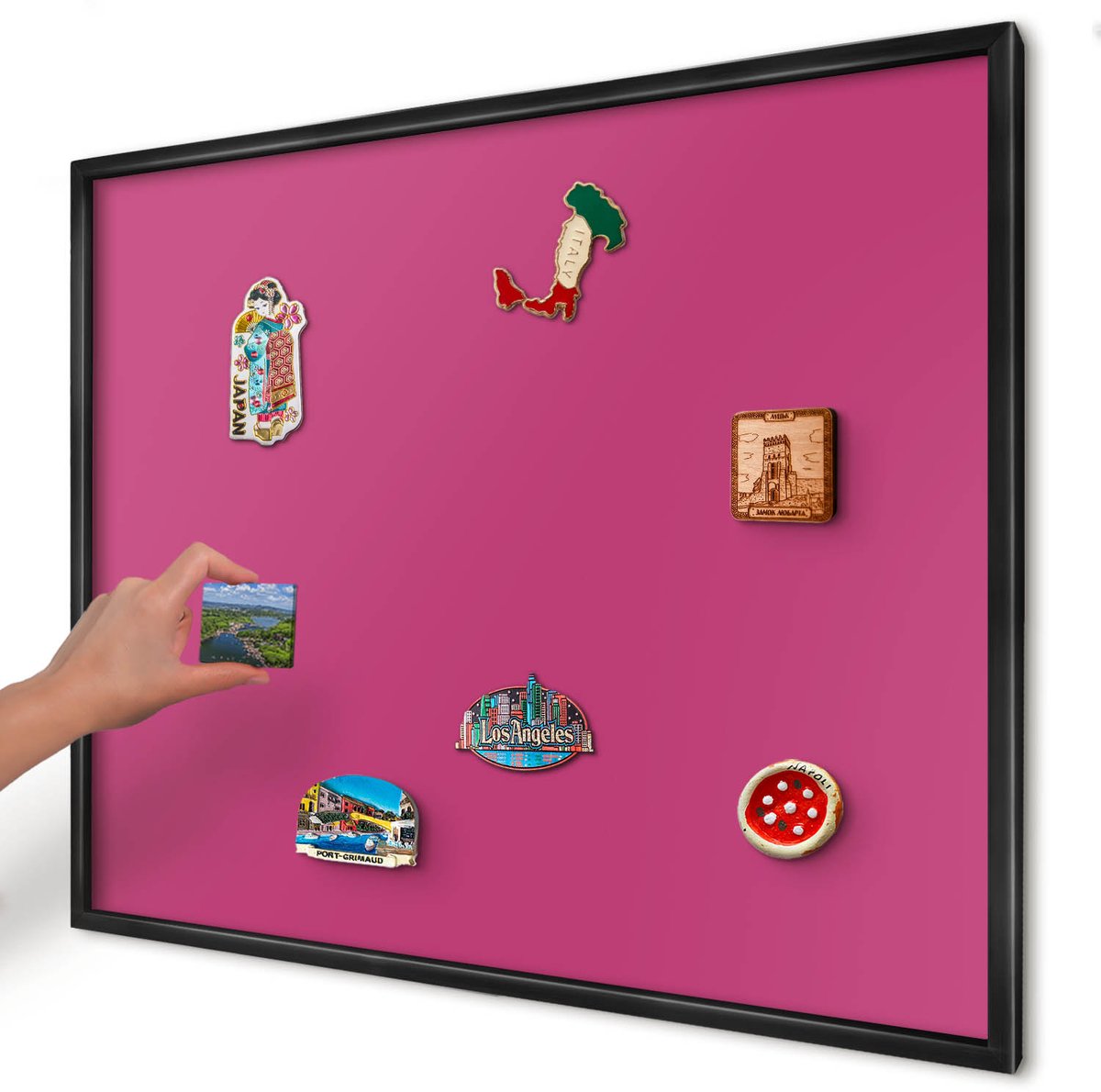 Artprintcave Roze Magneetbord mit Zwart Frame - 80x60 cm - Intens Roze Magnetisch Bord Voor Magneten - Minimalist Memobord Keuken - Achtergronden En Patronen
