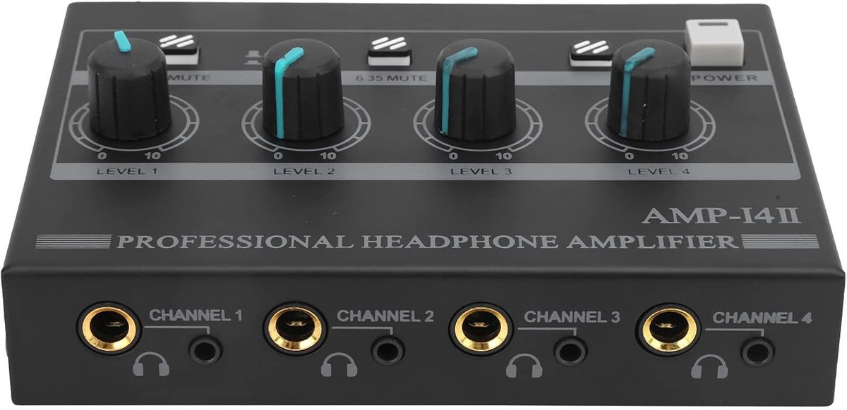 SnelShoppen - 4 Kanaals Koptelefoon Splitter Versterker Mono/Stereo Monitor Set AMP-i4Ⅱ met Non-slip Mat, Compact en Lichtgewicht, Voor Feest, Camping