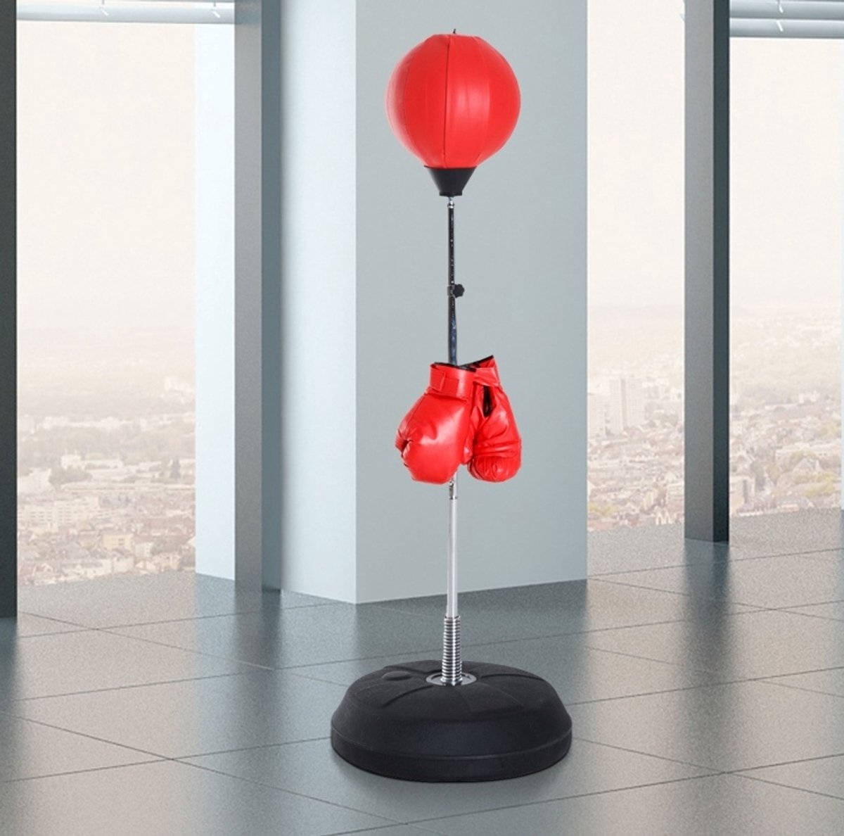 COVREO Boksbal set met voet, hoogteverstelbaar 126-144 cm, rood, imitatieleer