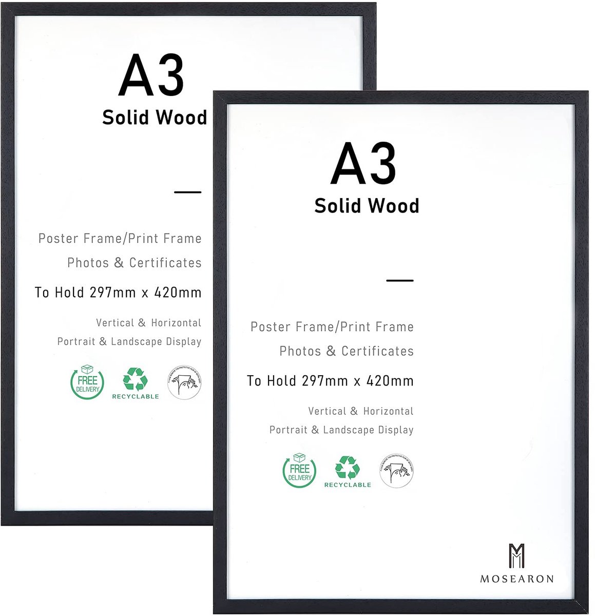 Omgoods - Certificaat Fotolijst - Zwart Houten A3 Posterlijst met Plexiglas