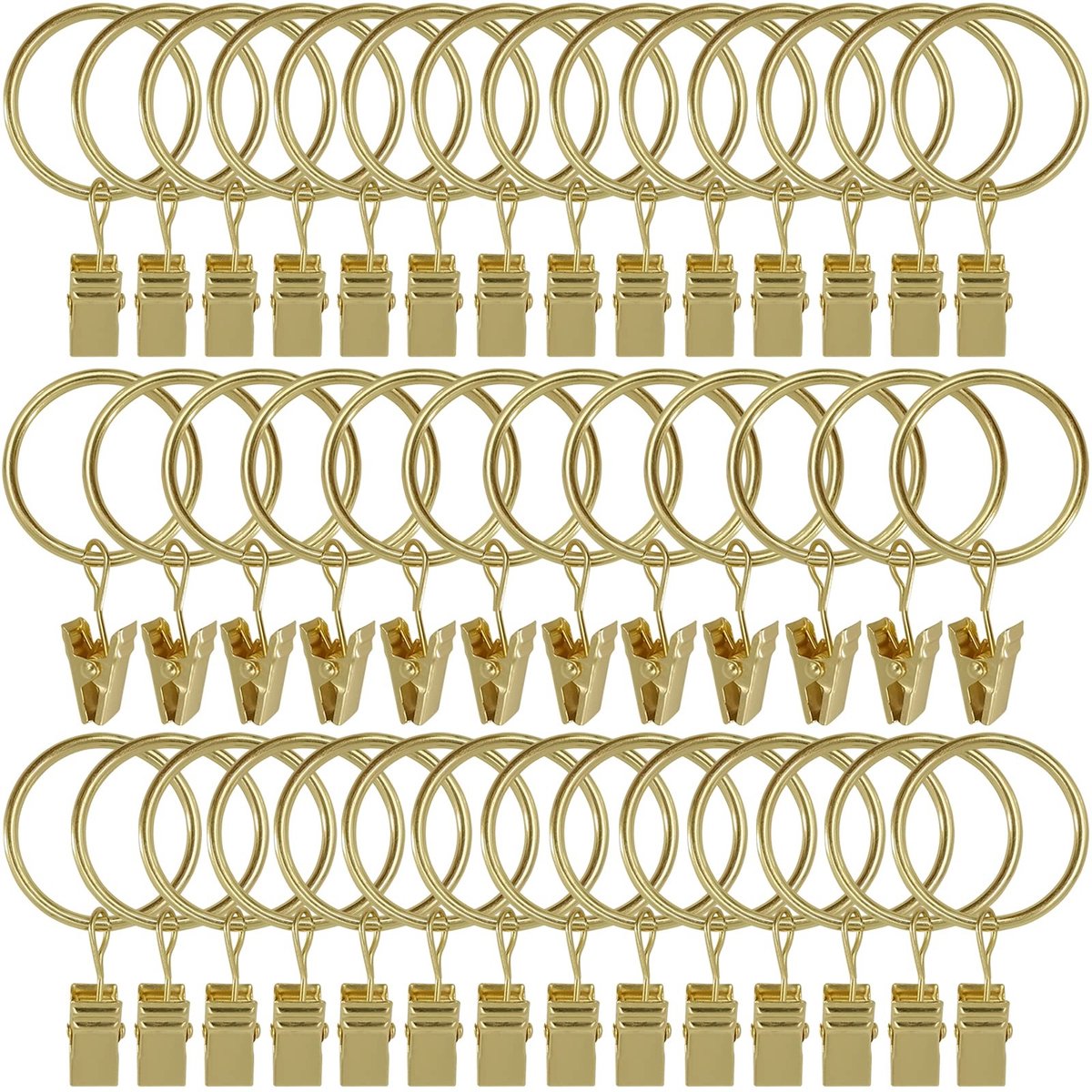 Omgoods - Gordijnringen met Clips - Set van 40 Gouden Ringen met Eyelets voor Gordijnstangen tot 2.5 cm