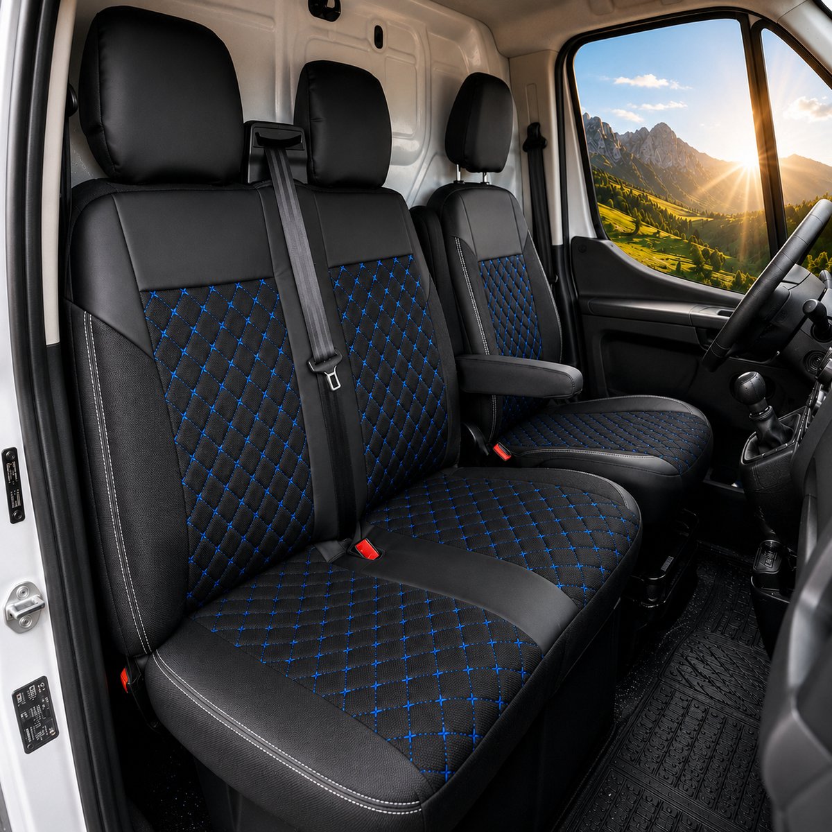 Stoelhoezen Fiat Scudo I facelift - Set 2+1 - Blauwe stiknaden - AIM