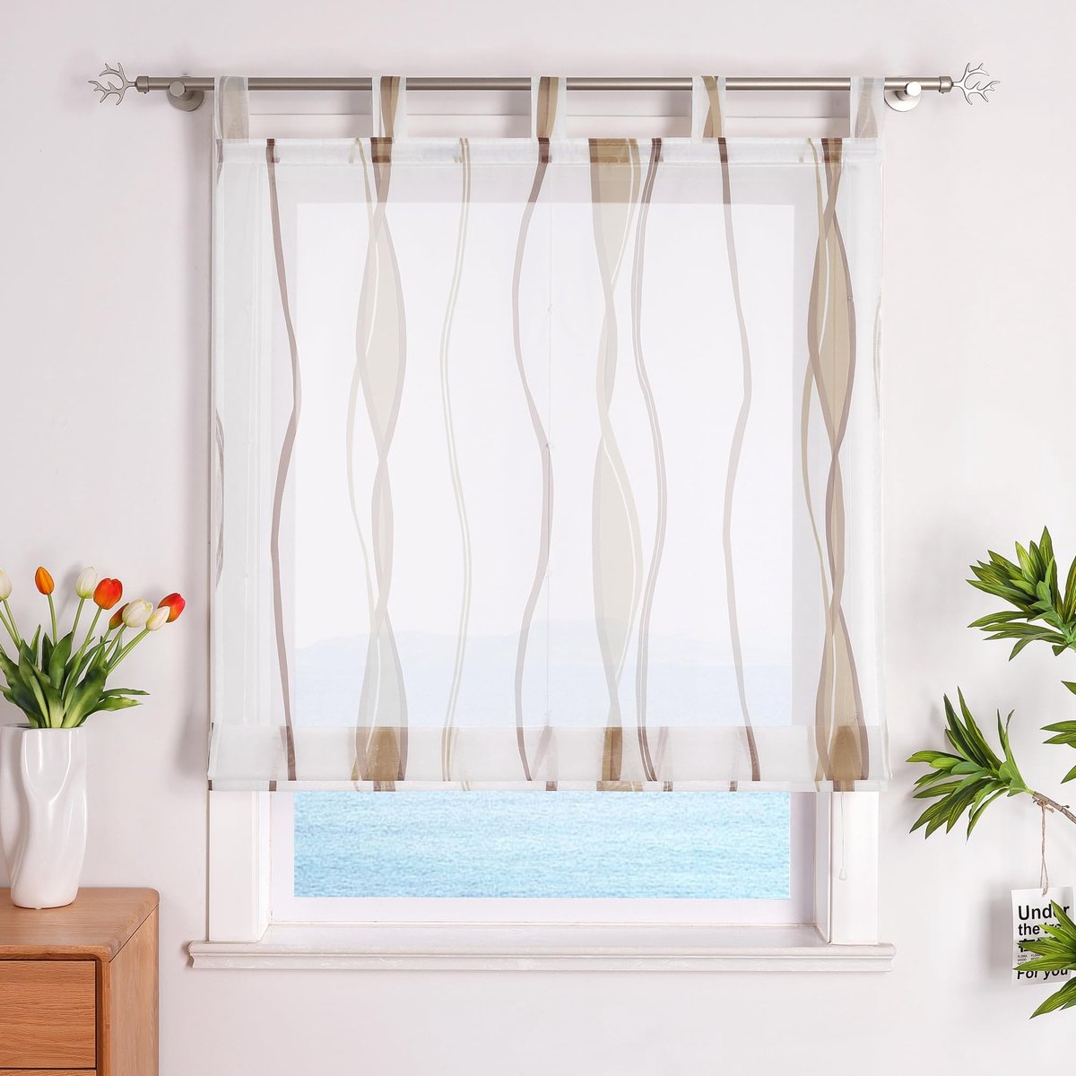 Omgoods - Roman Blinds met Lussen - Transparante Voile Gordijnen Sand 140x140 cm