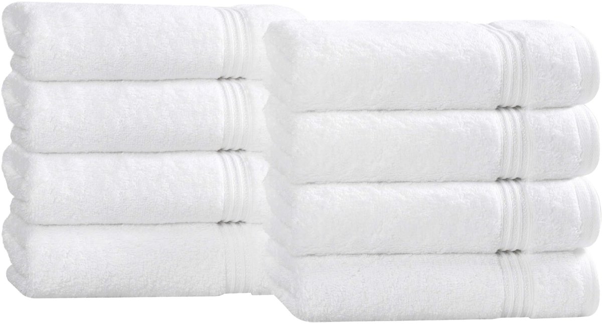 Omgoods - Set van 8 Luxe Katoenen Handdoeken in Wit