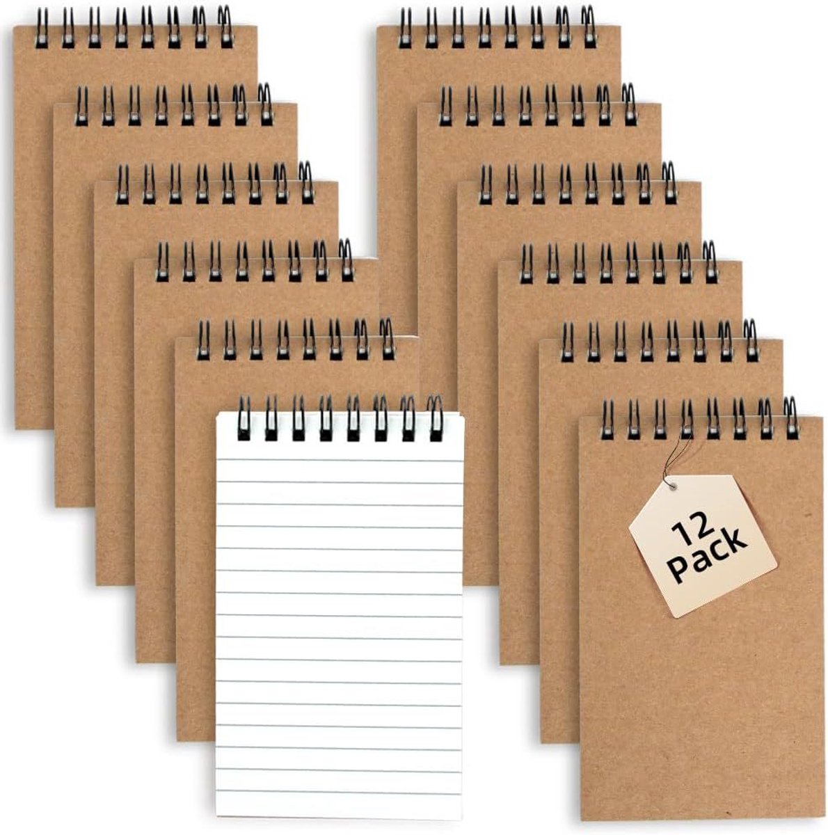 Spiraalnotitieboek - 12 Stuks Zaknotitieboekje - 3x5 Inch - 60 Pagina's - Metalen Spiraalband - Perforatie